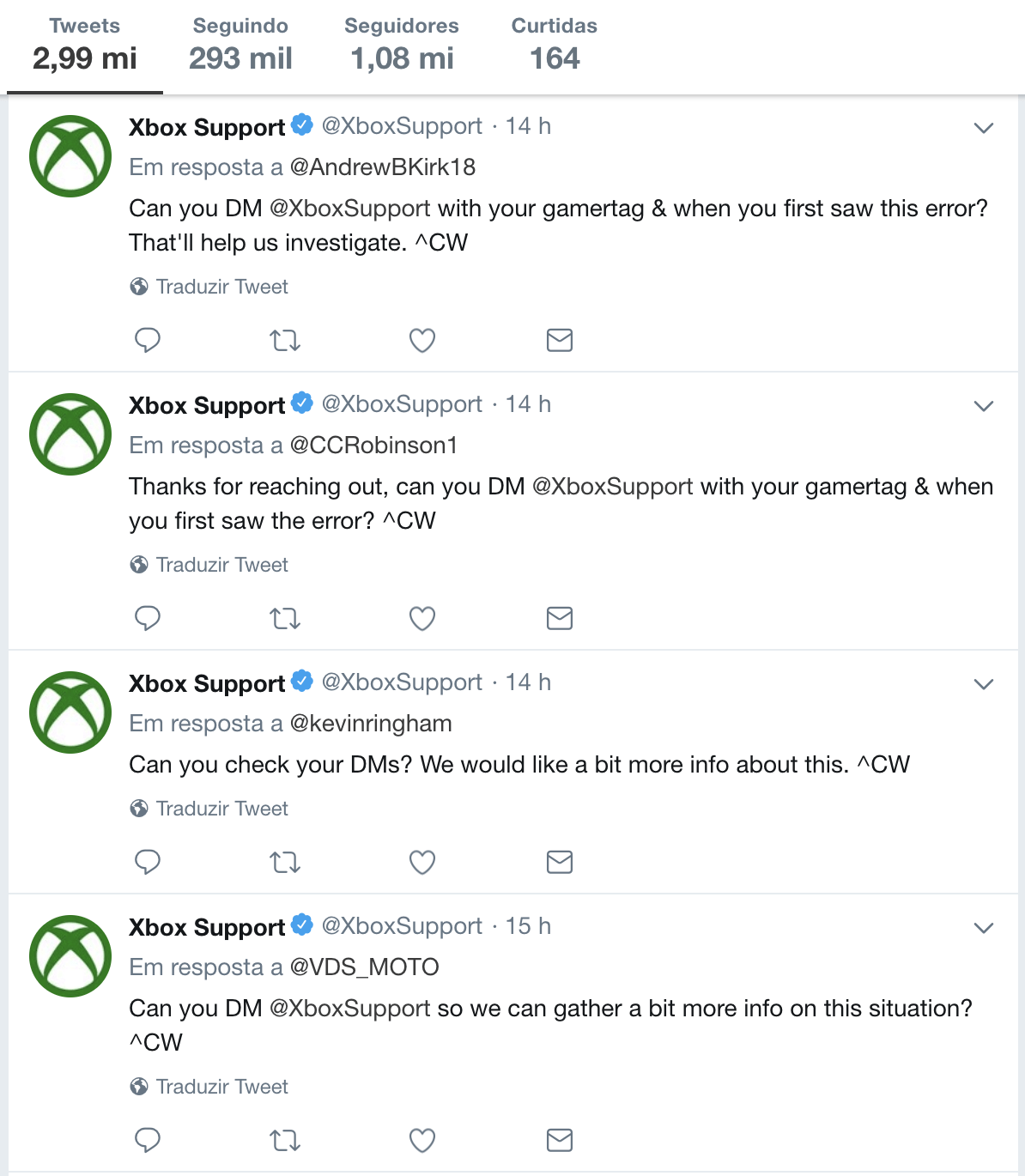 Selection of tweets from Xbox Support